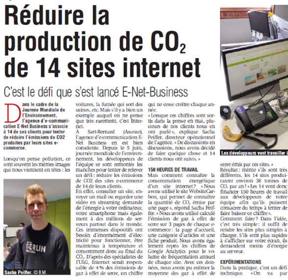 Article sur la réduction de production de CO2 de 14 sites internet