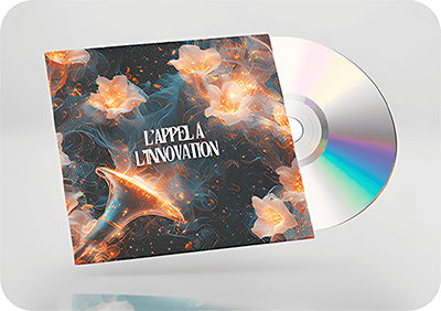 Pochette de l'album "L'apple à l'innovation" avec son CD. L'album n'existe pas en physique mais peut-être écouter sur Spotify, Youtube et Apple Music.
