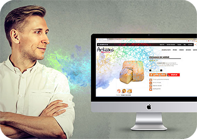 Client pouvant expérimenter l'odeur du fromage proposé par l'Atelier de Bossimé via son écran.