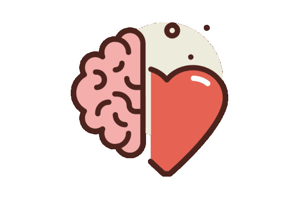 Trois cercles reliés symbolisant cerveau cœur mains